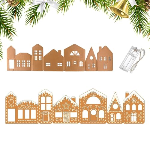 クリスマスハウス - ストリングライト付き段ボール - LED 点灯 ジンジャーブレッド ハウス クリスマス デコレーション - 屋内 農家風 壁 キッチン ベッドルーム リビングルーム オフィス パーティー用