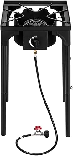 Quemador de campamento de alta presión de un solo quemador - Quemador de estufa de gas de 75000 BTU - Estufa portátil de gas de hierro fundido -