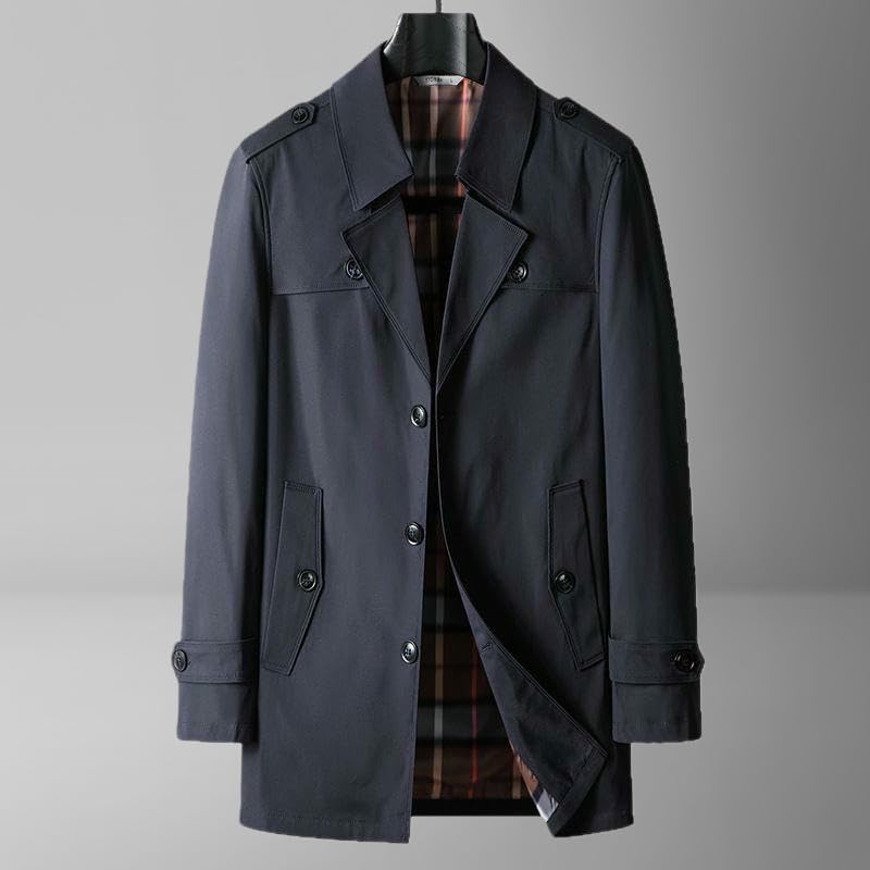 Gabardina azul marino de longitud media ideal para oficina y estilo negocios casual en otoño 5