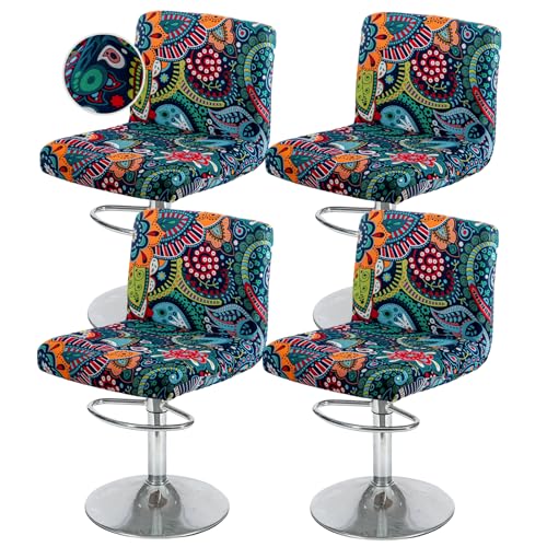 Image of FUANGUI Bar Stool Covers with Backs, 4 Pack Stretch Bar Stool Chair Covers, Knitted Jacquard Bar Stool Covers,Washable Bar Chair Covers Swivel Barstool Slipcovers,14