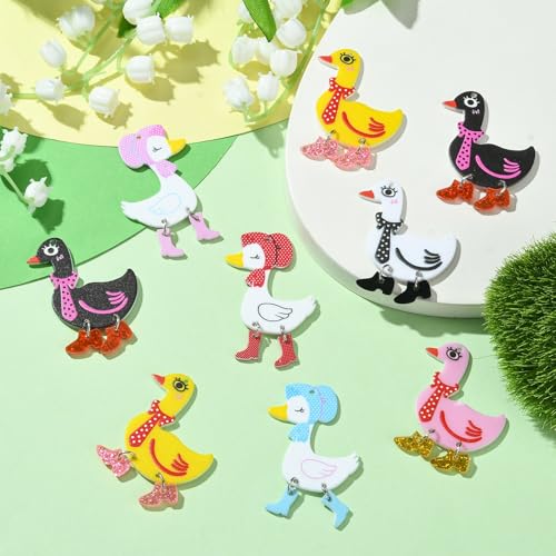 UR URLIFEHALL 14 Pcs 7 Styles Acrylic Duck Charms with Swinging Boot Funny Animal Dangle Charms for Jewellery Making DIY Crafts Keyrings - Image 4