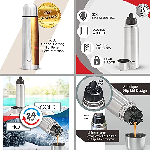 Image of Milton Euroline Combo Set Go Electro Stainless Steel Electric Kettle, 1.8 Litres, Silver and Flip Lid Thermosteel Hot or Cold Stainless Steel Water Bottle with Jacket, 750 ml, Silver