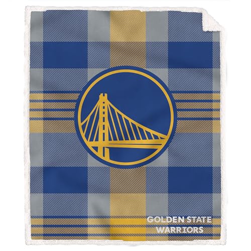 Pegasus Sports NBA Golden State Warriors Plaid Steel Royal Plush Sherpa Blanket