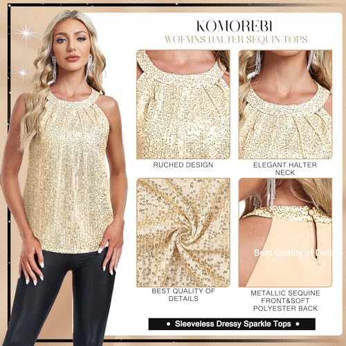 Komorebi Sequin Tops for Women Sleeveless Halter Tops Dressy Sparkle Cocktail Vest Tank Top Glitter Party Shirts4