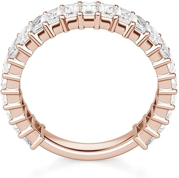 2.0 TCW Emerald Cut Eternity Moissanite Wedding Band for Women Engagement Bridal Ring Silver Solid White/Yellow/Rose Gold Vintage Matching Stackable Anniversary Bands Gifts