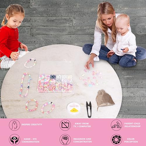 Image of ambitieux DIY Bracelet Making Kit - 700+ pcs24 Colorful Beads, 10m Elastic Thread, Jute Bag, and Cutter - Gift for Girls Birthdays (Multicolor Mix 2)