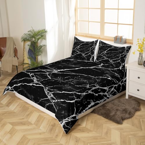 Housse de couette marbré noir et blanc couvre-lit abstrait paillettes fille garçon