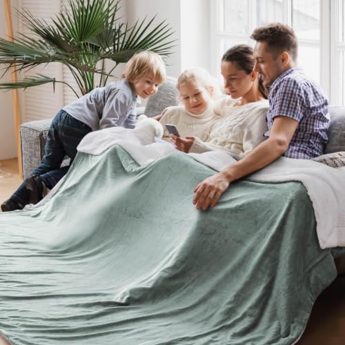 Image of Bedsure GentleSoft Sherpa Fleece Cal King Blankets for Bed, Non-Heated, Thick and Warm Oversized Throw for Women and Men, Soft Fuzzy Plush Large Blanket for Winter, Sage Green, 112x98 Inches