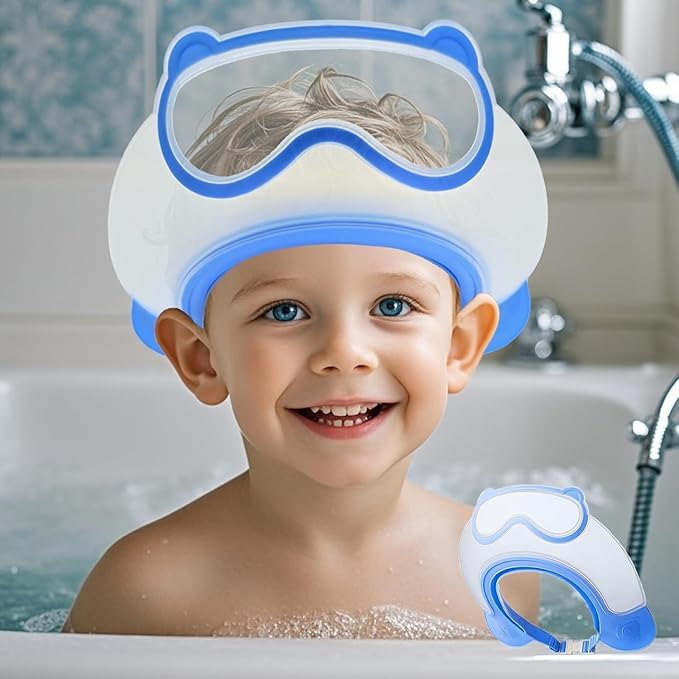 VishBin Baby Hair Washing Shield, Goggles Shape Adjustable Shower Cap, Kids Bath Visor, Waterproof Shampoo Shield for, Baby Bathing Cap for Hair Washing, Eye Protection Bath Accessory for Kids-image-33