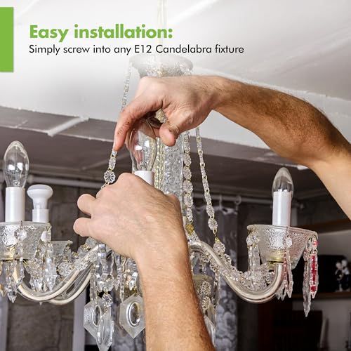 Image of KOR E12 Candelabra Bulbs, 12 Pack, Dimmable LED Candle Bulb, 60W Equivalent, 500 Lumens, 5.5W, 2700K Warm White, UL Listed, Vintage B11 Clear Glass Filament Light Bulbs for Chandelier, Ceiling Fans