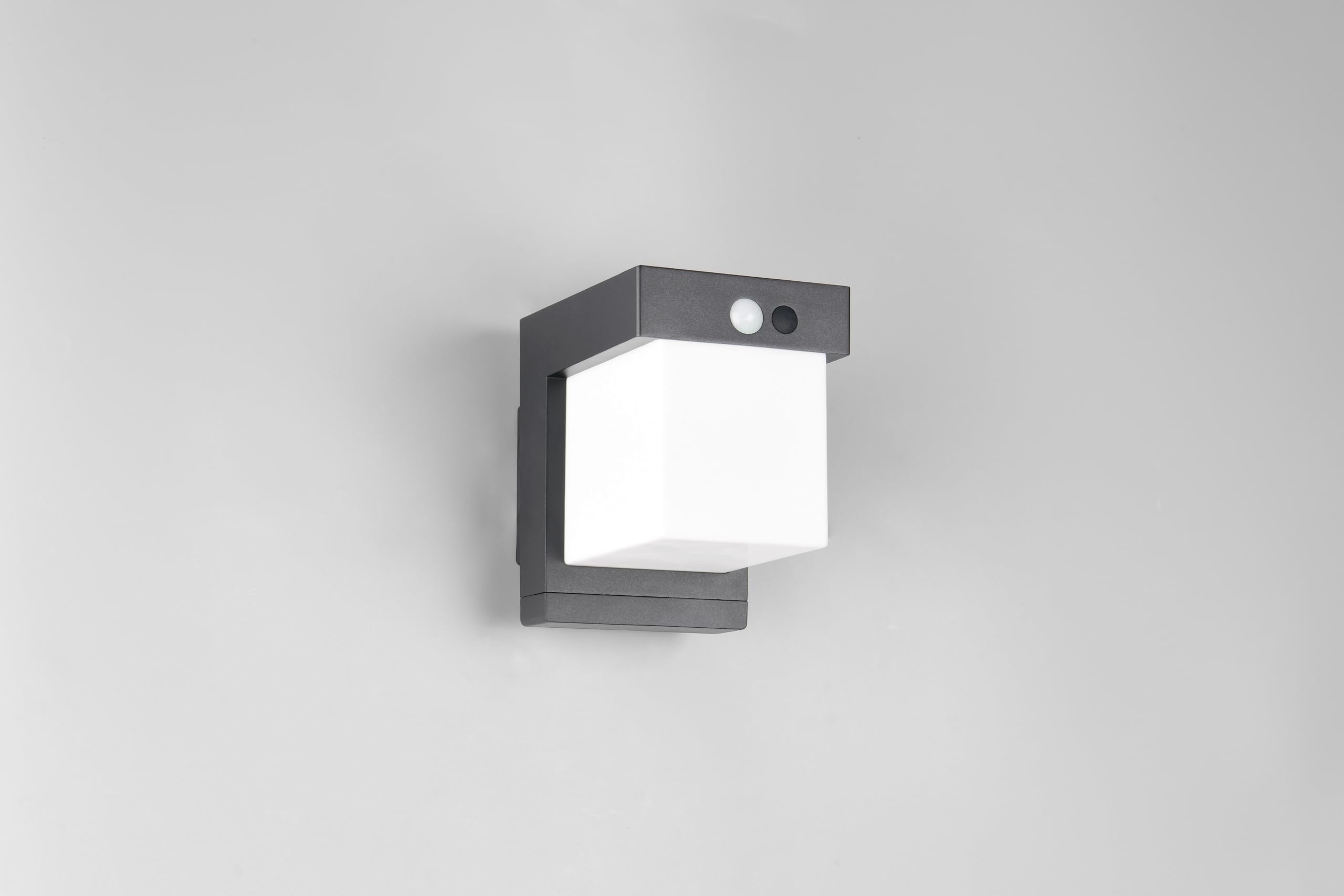 Reality Leuchten LED Hybrid Solar Außen Wandleuchte Colombo R23286132, Metall Schwarz matt, Schirm Kunststoff Weiß, inkl. 5.5 Watt LED, Bewegungssensor, Dämmerungssensor, Orientierungslicht |