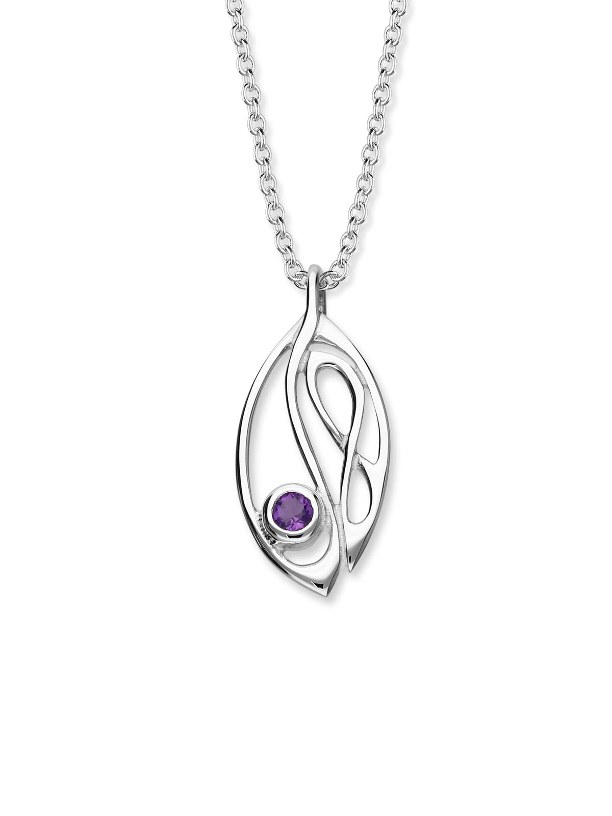 ORTAK 925 Sterling Silver Handmade Pendant Necklace, Celtic Design With Natural Amethyst Gemstone, High Polished, Celtic Fine Jewellery, Made In Scotland