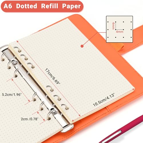 Nachfüllpapier für A6 6-Ringbuch-Notizbuch – Beidseitig beschreibbar, kein Durchschlagen bei Füllertinte. 100 GSM, Gepunktete Linie, 80 Blatt, passend für A6 6-Ring