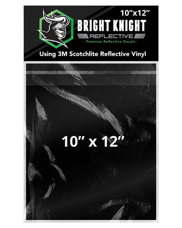 Image of Bright Knight Decals Black 3M Reflective Tape - 10x12 Flat Sheet Vinyl Motorcycle Helmet Stickers, Waterproof Safety Vinyl Wrap, Reflective Stickers for Helmet, Hard Hats, Cars, Bikes & Rims