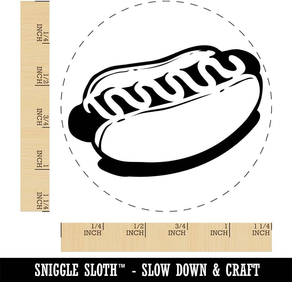 Hotdog Wiener Bun Ketchup Mustard Self-Inking Rubber Stamp Ink Stamper for Stamping Crafting Planners - 1-1/2 Inch Large - Black Ink