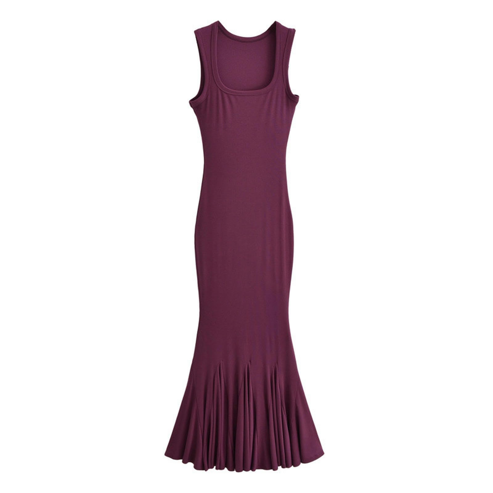 Robe longue d'été stretch moulante violette à col carré pour femme taille M