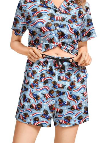Image of Women's Pajama Sets Funny Pajamas for Women Set Comfortable 2 Piece Button Down Tops & Shorts Sleepwear Short Sleeve
