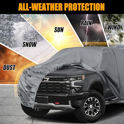 Image of Waterproof Premium Truck Covers Replace for Ford F-Series,Chevy Silverado,Dodge Ram CrewCab 5.5 ft, 10 Layers Heavy Duty with Cotton Liner Car Cover with Zipper Door for Snow Rain Dust Protection