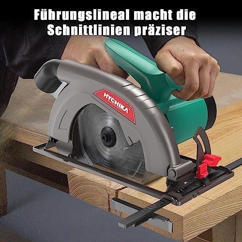 Bild 5 - HYCHIKA Handkreissäge, 1300W 4500RPM Kreissäge 185mm, Leistungsstarker Motor, Schnitttiefe 65mm (90º), 45mm (45º), führungsschiene, Staubabsaugung, zum Schneiden von Holz/Kunststoff