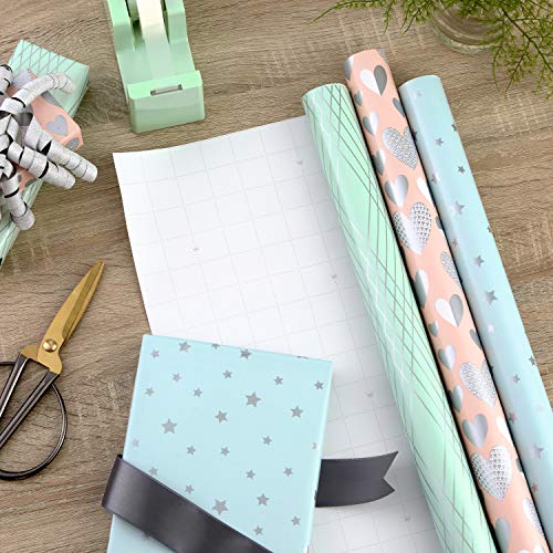 Hallmark 5EWR6385 Baby Shower Wrapping Paper Rolls For Birthday, Wedding, Bridal Shower, All Occasion - Pastel Pink, Blue & Mint Gift Wrap Paper  thumb #1