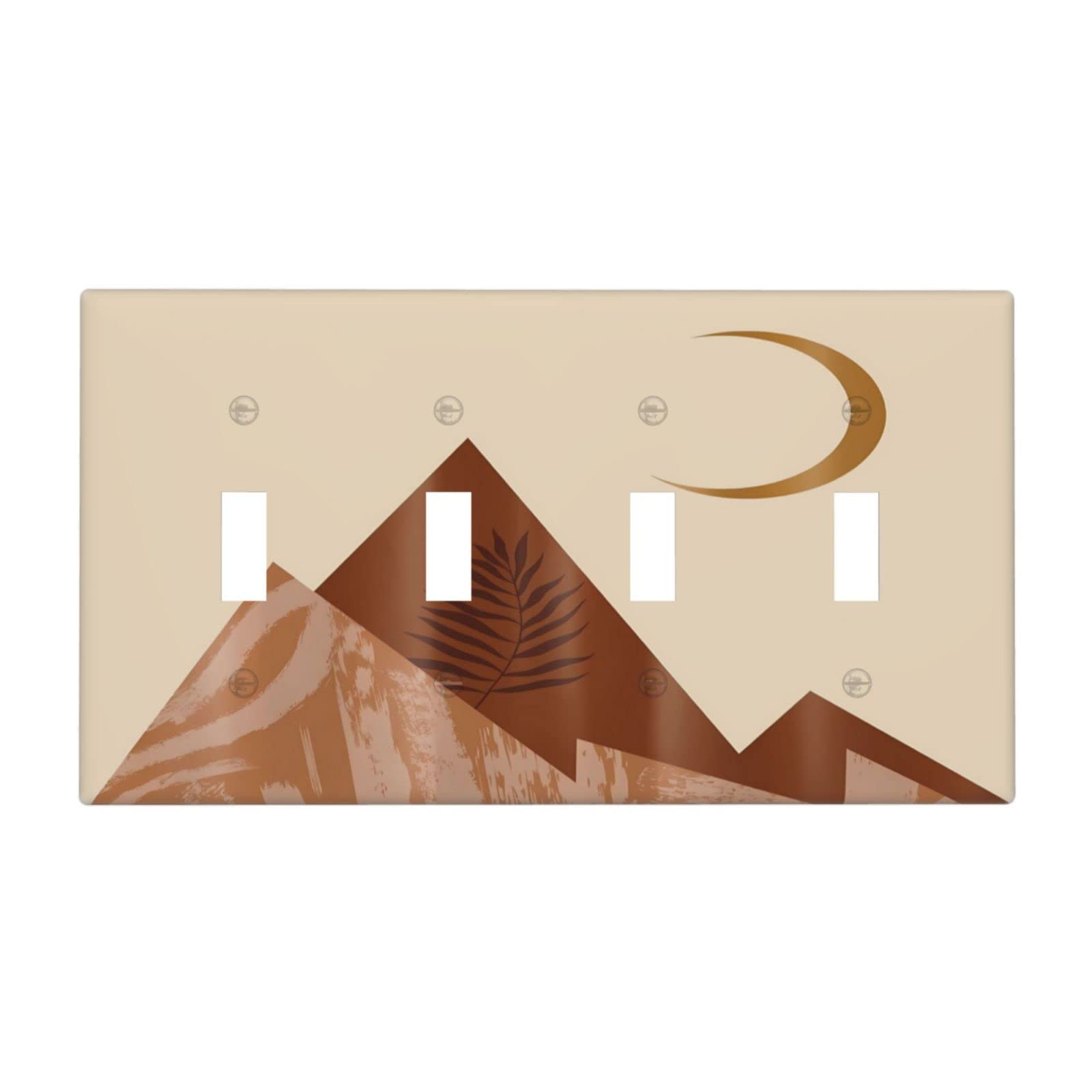 Mid Century Boho Mountain Moon Quad Toggle Light Switch Cover 4 Gang Wall Plate Decorative Home Switchplate Electrical Faceplate for Kitchen Bathroom Art Panel Decor