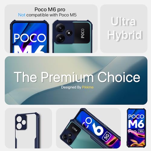 Image of Pikkme Poco M6 Pro 5G Back Cover | Crystal Clear Transparent Back | Ultra Hybrid | Full Camera Protection | Raised Edge | Bumper Back Case (Blue)