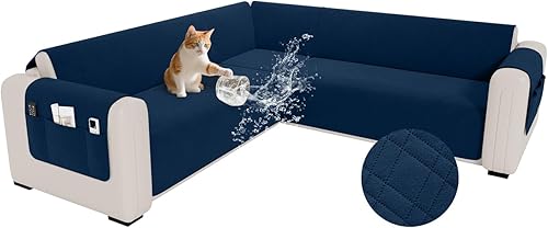 Miniatura 28 de Funda impermeable en forma de L para sofá seccional, funda acolchada de terciopelo para sofá esquinero, en forma de L, protector de muebles con