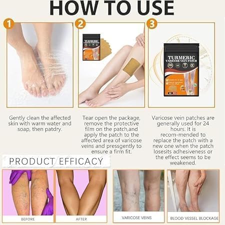 GROSSAMER Turmeric Varicose Vein Patch | Herbal Relief Patches for Legs Swelling Spider Veins and Fatigue Support varicose veins | Pain Relief and Swelling Reduction, Blood Circulation Support (4 Pack) - Image 2 thumbnail