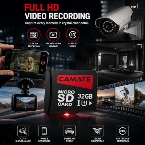 Image of Conbre 32GB Micro SD Card Class 10 Memory Card, UHS-I High-Speed Storage, Up to 100MB /s, Full HD Recording for CCTV Cameras, Smartphones, Tablets, Dashcams & Drones