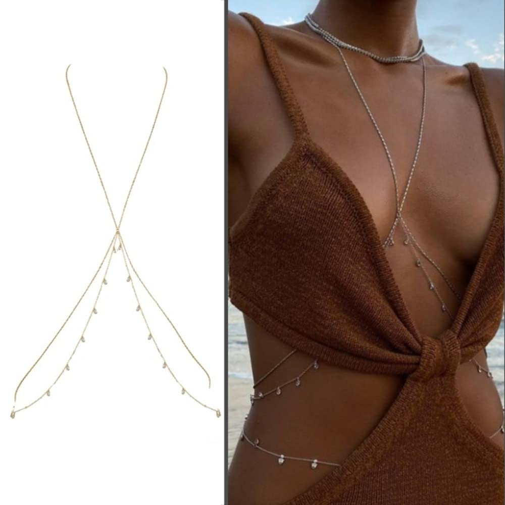 Catene per il corpo Catena multistrato in acciaio inossidabile Nappa Crystral Catena per il ventre Catena per il corpo per le donne Gioielli per il corpo da spiaggia in bikini sexy
