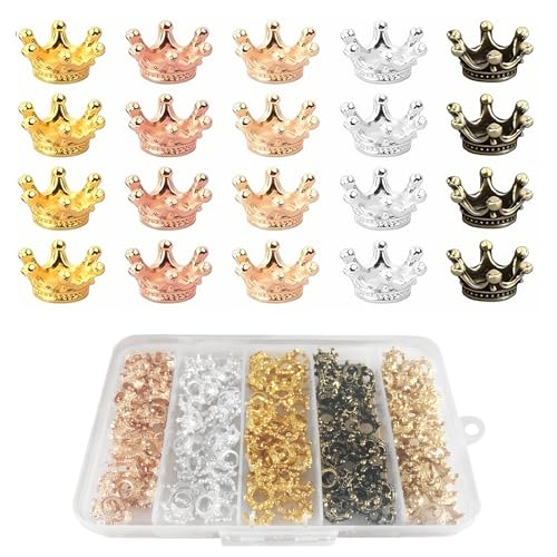 200 pequeñas coronas doradas, 5 colores, decoración de mini corona, colgante de mini corona, colgante para joyas, manualidades, mini corona para manualidades, amuleto vintage, colgante para perlas