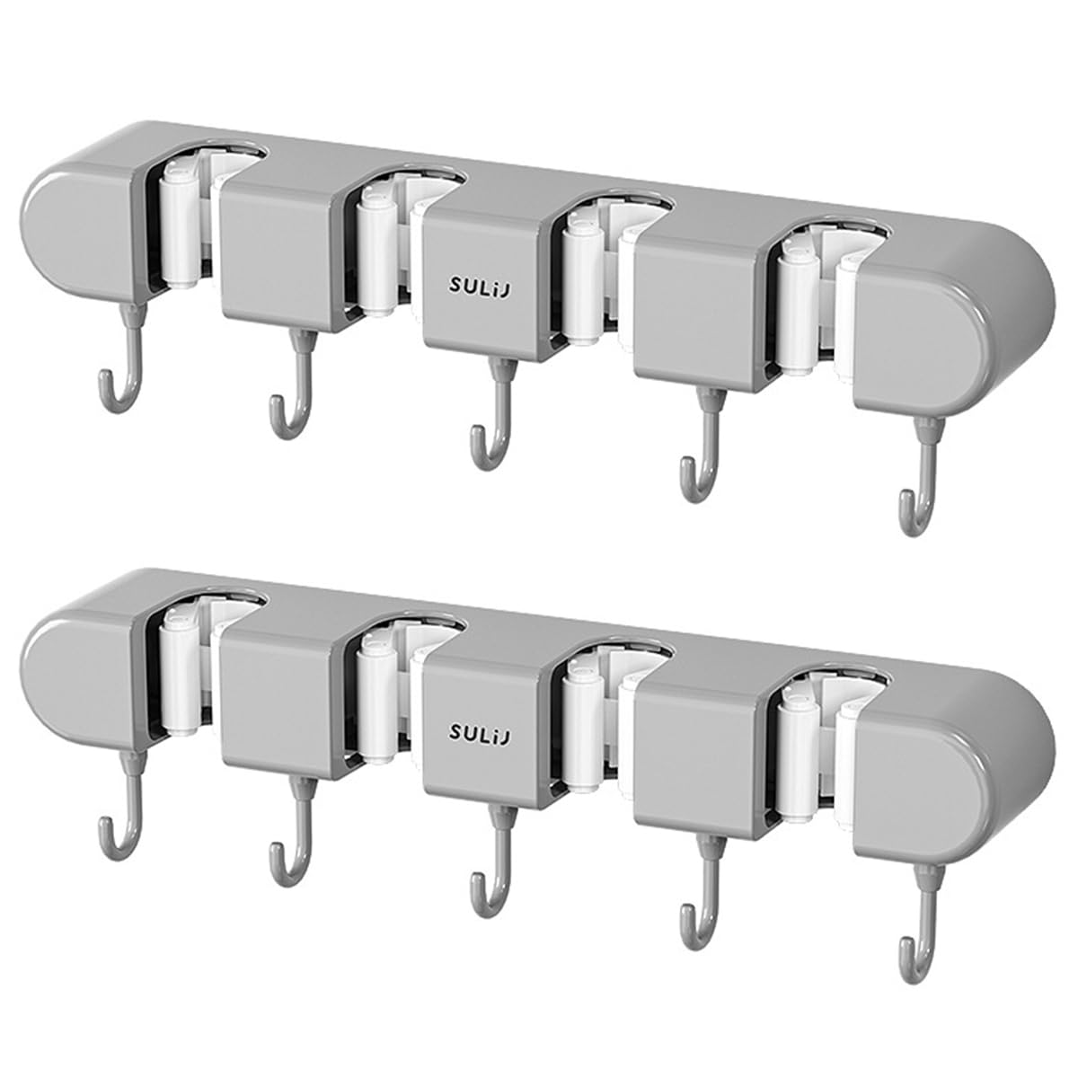 ZLHETWT 2Pcs Broom Holder, Mop Holder, Mop and Broom Organizer 4 Slots Mop Clip Holder Free Mop Organizer with 5 Hooks Effective Wall Broom Holder for Home