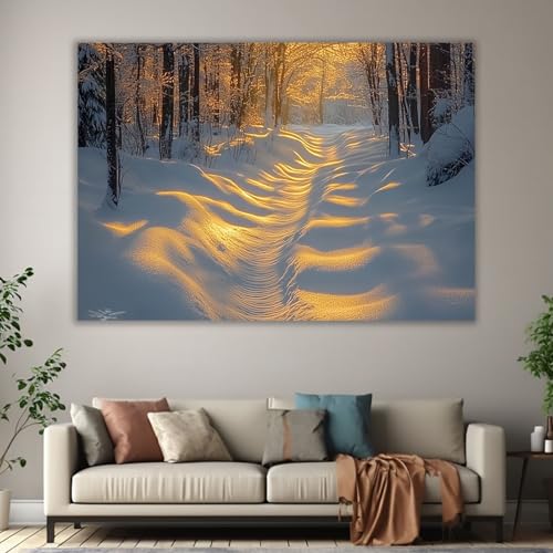 Chemin forêt enneigé hiver soleil tableau moderne blanc TERUEA 70x100