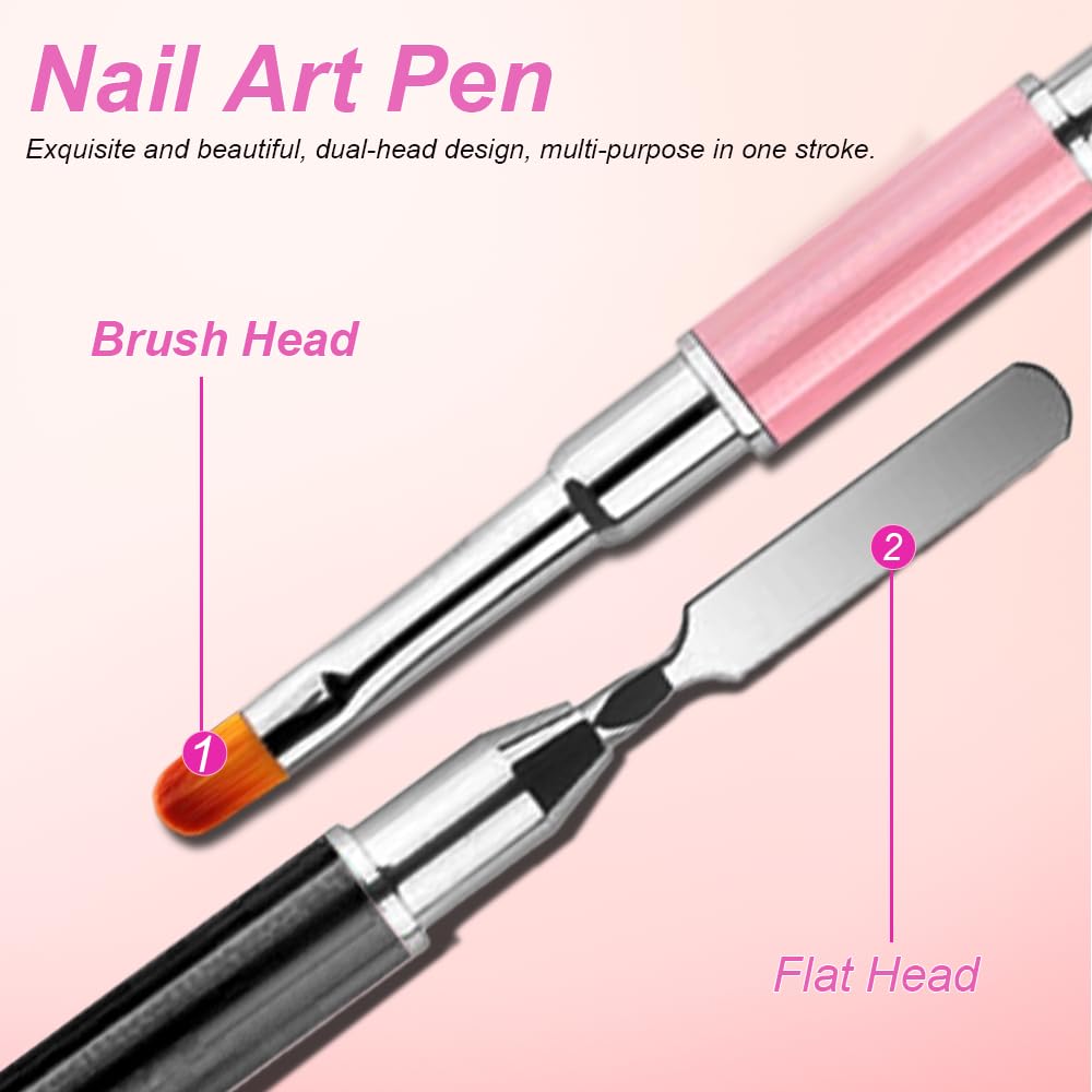 Dual-ended Nail Art Penna, 2 Pcs Pennello Gel Unghie Ricostruzione, 2 in 1 Nail Art Brush Dual Ended, Unghie Dual End Pennello in Gel, Strumento Per Manicure Fai Da Te