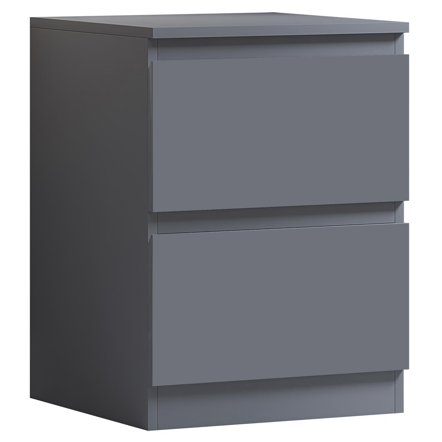 FWStyle Matt Dark Grey 2 Drawer Bedside Cabinet - H55 X W40 X D40cm