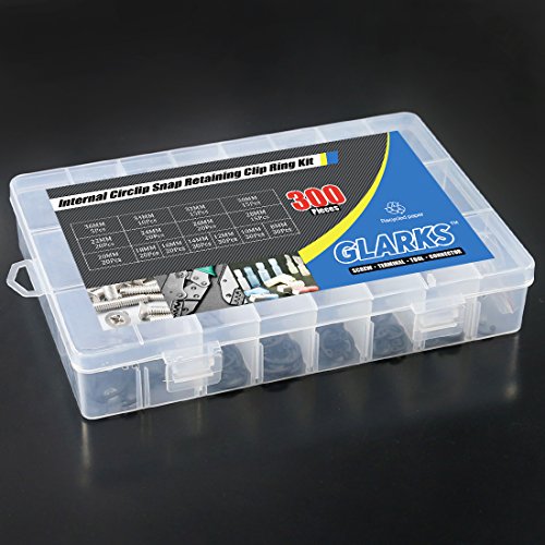 Glarks 300Pcs 15 Size Metric Internal Circlips Snap Retaining Ring Assortment Kit, Black Alloy Steel