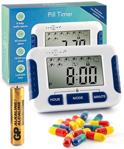 TabTime Pill Reminder with 8 Alarms per Day, Pill Tracker, Pill Timer, Medication Reminder Devices, Medication Tracker, Essential Parkinson's Patient Gadget