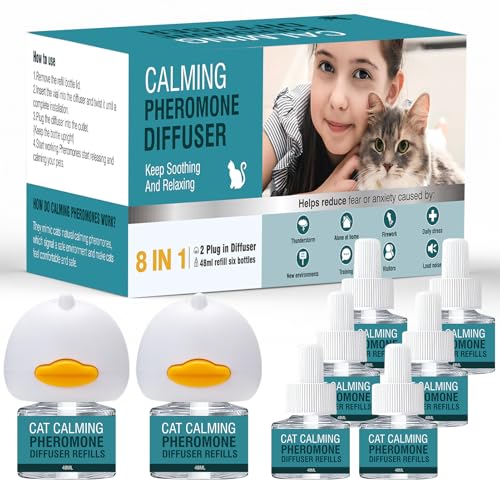 Cat Calming Diffuser 8 in 1 Multicat Pheromone Diffuser Pheromones to Calm Stress and Anxiety Relief Products Plug in Refill Anti Aggression for Cats Spraying No More Stop Cat from Urinating in House