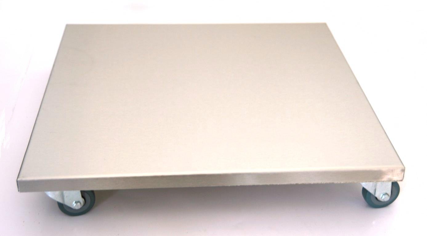 Möbelroller/Pflanzenroller (Profi) 50x50 cm, Edelstahl, 150 kg, PU-Rolle, Marke: Szagato, Made in Germany (Design-Pflanzenroller Transportroller Rollbrett)