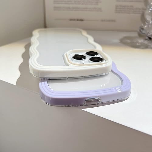 Miniatura 2 de Funda con marco ondulado rizado para iPhone 15 Pro Max de 6.7 pulgadas, bonito patrón de forma de onda 2 en 1, a prueba de golpes, transparente,
