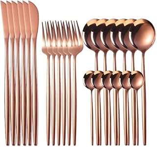 Rose Gold Cutlery Set, 24-Piece Home Safety Stainless Steel Silverware Set, Mirror Polished Flatware Set for 6 Diners, Includes Steak Knives, Forks, Spoons, Teaspoon, Dishwasher Safe, with Gift Box