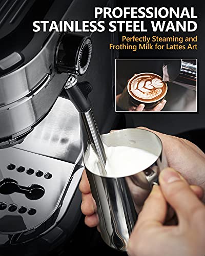 Michelangelo Stainless Steel Espresso Coffee Machine With Milk Frother, Small Coffee Maker For Home, 15 Bar - Cappuccino, Latte #TOP4