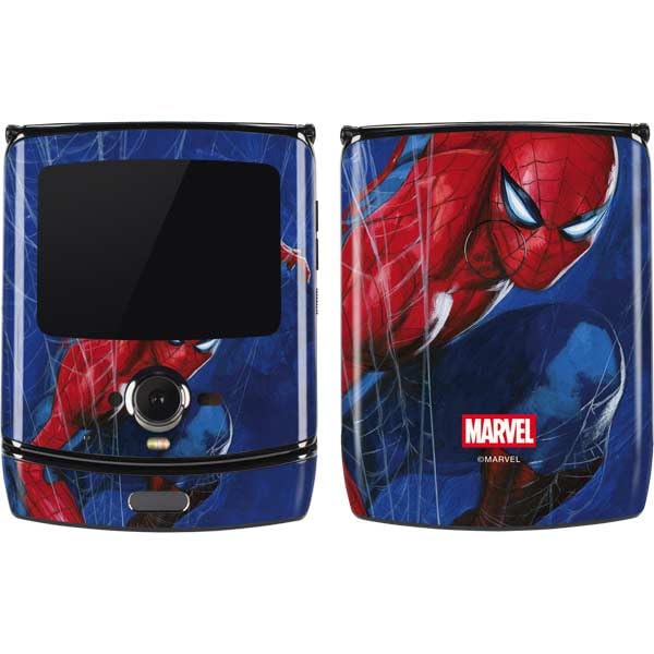 Skinit Decal Phone Skin Compatible with Motorola RAZR - Officially Licensed Marvel Spiderman World of Webs Design
