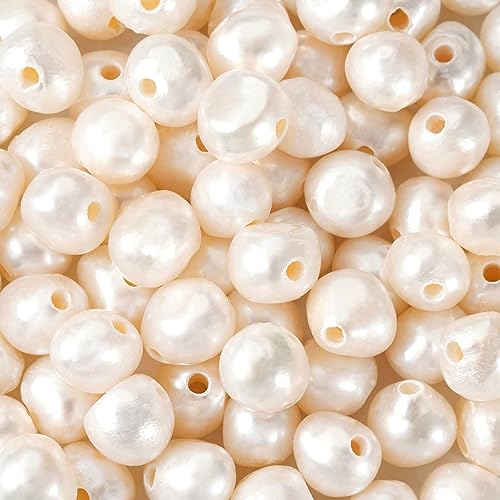 Image of Beadthoven 100pcs Natural Freshwater Pearl Beads 7~8mm Large Hole 1.6mm Irregular Pearl Beads for Necklace Bracelet Jewelry Making Nylon Cord Leather Crafts