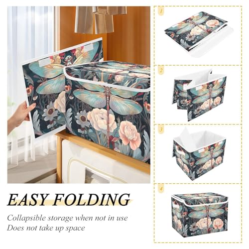 Paniers de rangement pliables style libellule et fleurs aux finitions soignées - 5