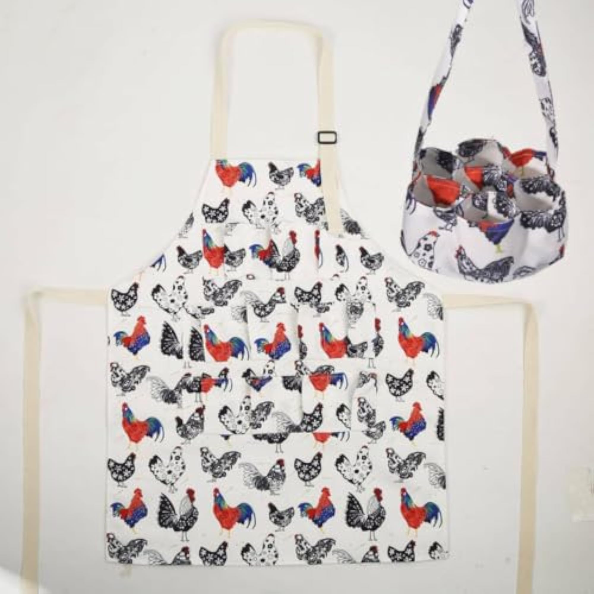 Stitched Pockets Egg Collecting Bib Apron, Adjustable