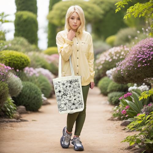Image of itgowisa Canvas Tote Bag with Zipper Pocket, Travel Shopping Book Bag for Women, Gifts for Teachers, Nurses, Plant Lovers