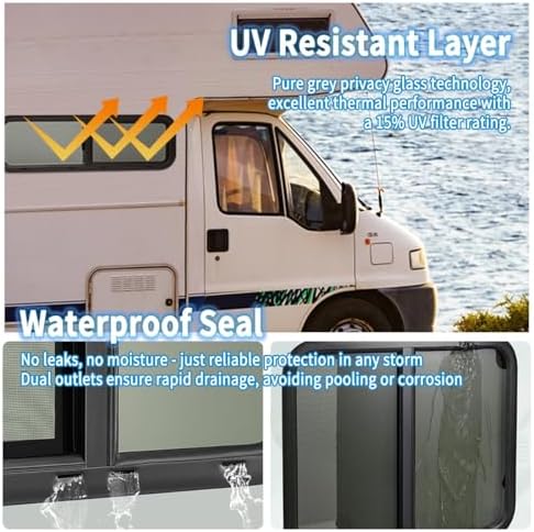 28" x 16" RV Window Replacement - Aluminum Alloy Horizontal Sliding with Screen, High Privacy Tinted for Horse Trailer, Camper, C Van - Durable & Stylish