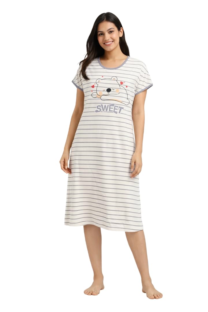 camey Women's Striped Nightdress, Pink and White, Grey-B-picture-33