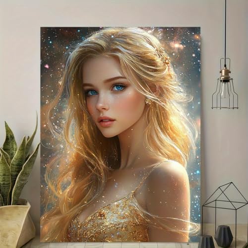 Tableau femme blonde robe dorée : solution déco murale avec cadre - 3